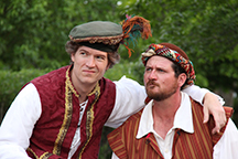 James Burns as Petruchio and Andrew Cole as Grumio in OpenStage Theatre’s production of The Taming of the Shrew by William Shakespeare. Photography by Joe Hovorka Photography