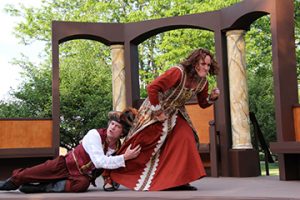 James Burns as Petruchio and Sydney Parks Smith as Katharina in OpenStage Theatre’s production of The Taming of the Shrew by William Shakespeare. Photography by Joe Hovorka Photography