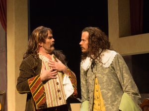 Steven P. Sickles as Valere and Gregory J. Adams as Elomire in OpenStage Theatre’s production of La Bête by David Hirson. Photography by Brian Miller Photography
